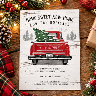 Home For the Holidays Vintage Red Truck Moving Announcement