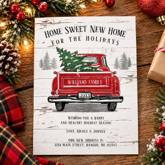Home For the Holidays Vintage Red Truck Moving Announcement