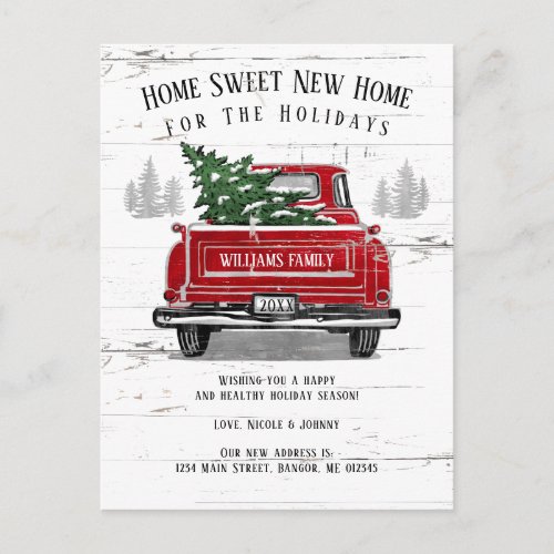 Home For the Holidays Vintage Red Truck Moving Announcement Postcard