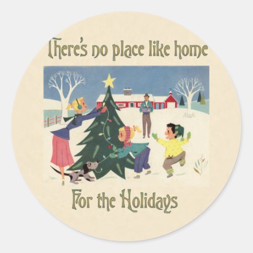 Home for the Holidays Vintage Scene Classic Round Sticker