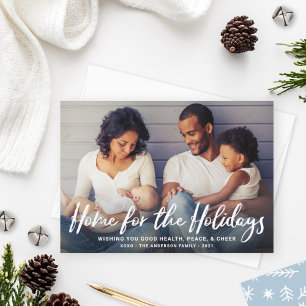 Home for the Holidays White Script Snowflakes Holiday Card