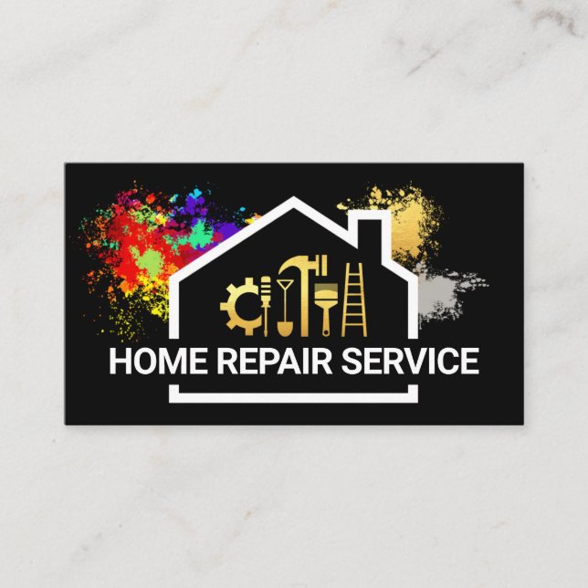Home Frame Paint Splatter Handyman Business Card (Front)