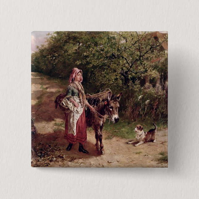 Home from Market (oil on canvas) Pinback Button (Front)