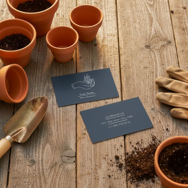 Home gardener blue plant business card (Home gardener blue plant business card.)