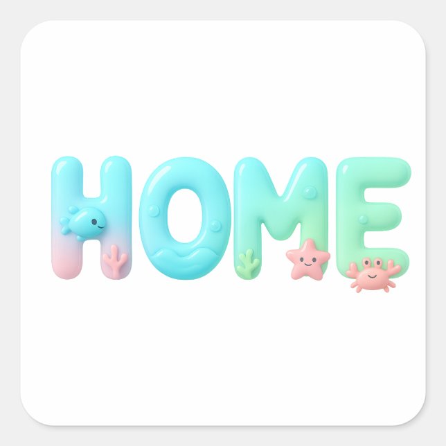 HOME Glossy Pastel Ocean Word Square Sticker (Front)