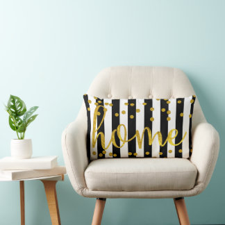 Home Gold Black and White Stripe Lumbar Pillow