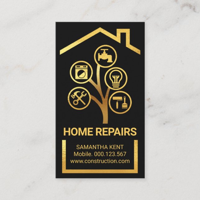 Home Gold Handyman Tools Tree Business Card (Front)