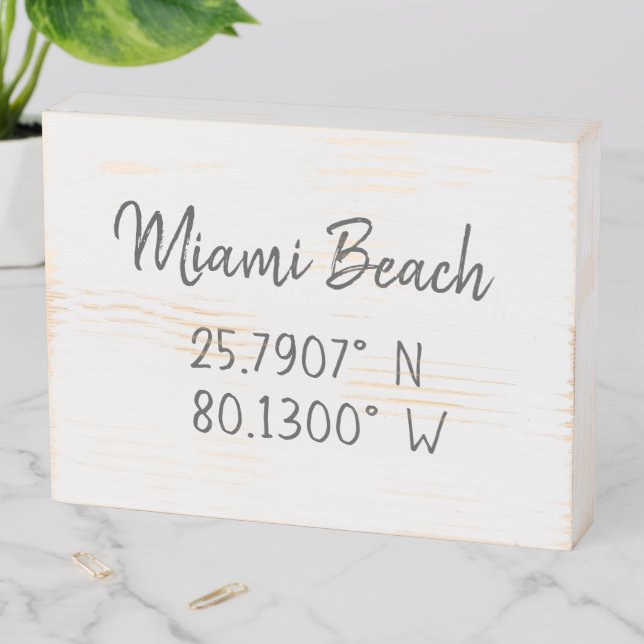 Home GPS Coordinates Longitude Latitude Miami   Wooden Box Sign (In Situ Horizontal)