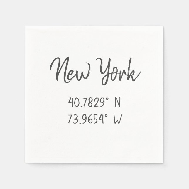 Home GPS Coordinates Longitude Latitude New York Napkins (Front)