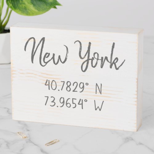 Home GPS Coordinates Longitude Latitude New York   Wooden Box Sign