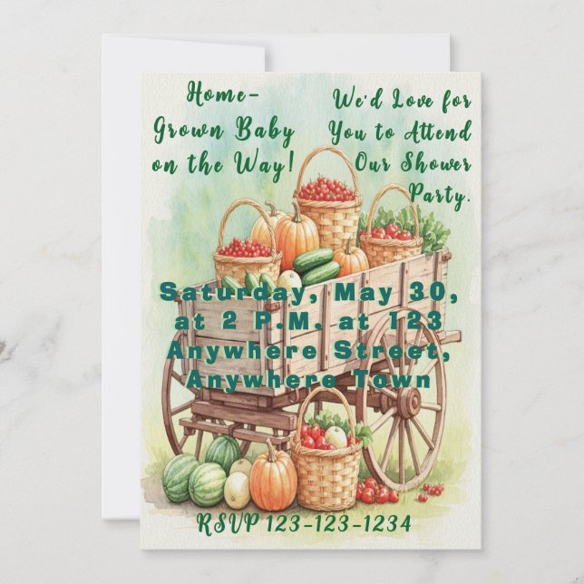 Home-Grown Baby Shower Invitation with Farm Wagon (Front)
