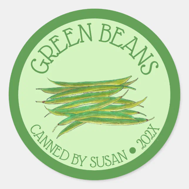 Home Grown Green Beans Vegetables Canned By Classic Round Sticker | Zazzle