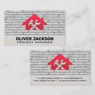 Home Hammer Wrench Icon   Brick Wall Background Business Card