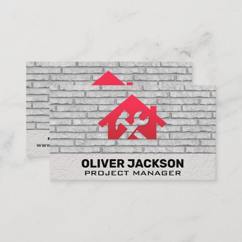 Home Hammer Wrench Icon  Brick Wall Background Business Card