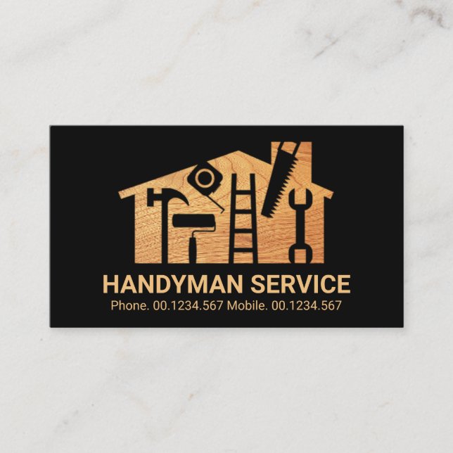 Home Handyman Tools Wood Grain Business Card (Front)