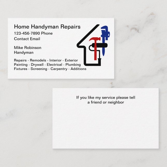Home Handyman Unique Business Cards  (Front/Back)