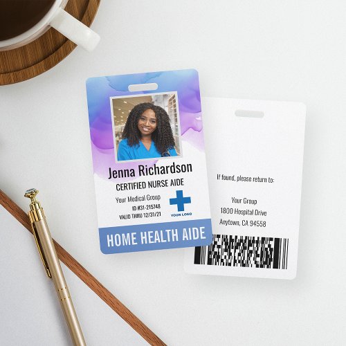 Home Health Aide  Certified Nurse Aide Photo ID Badge