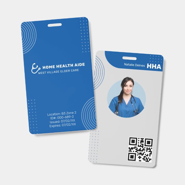 Home Health Aide ID Badge Photo QR Code Modern (Front & Back)