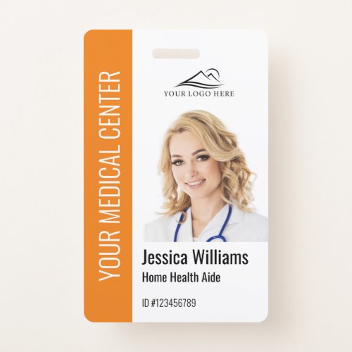 Home Health Aide Medical Photo ID Orange Badge