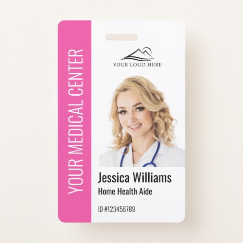 Home Health Aide Medical Photo ID Pink Badge