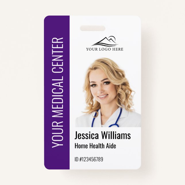 Home Health Aide Medical Photo ID Purple Badge (Front)