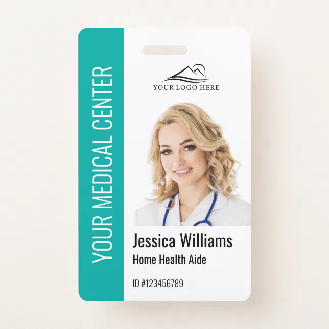 Home Health Aide Medical Photo ID Teal Badge | Zazzle