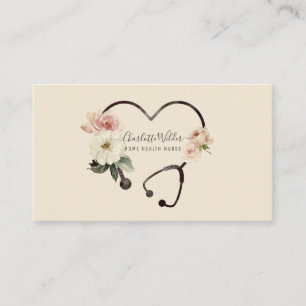 Home Health Nurse Caregiver Floral Stethoscope Business Card