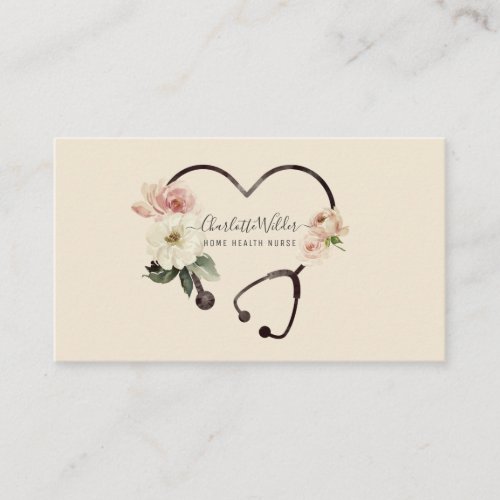 Home Health Nurse Caregiver Floral Stethoscope  Business Card