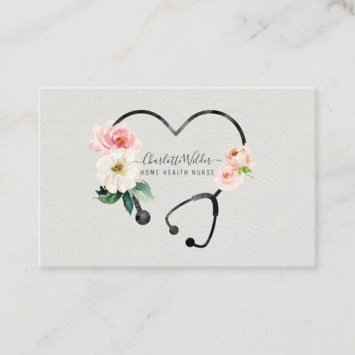 Home Health Nurse Caregiver Floral Stethoscope  Business Card