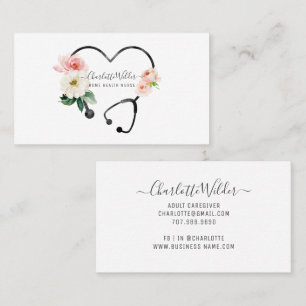 Home Health Nurse Caregiver Floral Stethoscope  Business Card