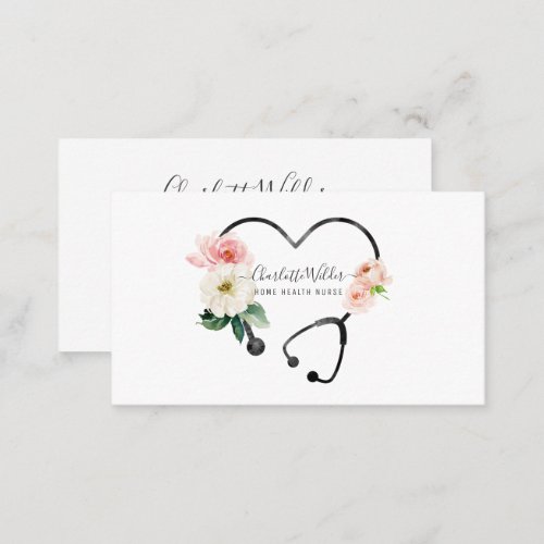 Home Health Nurse Caregiver Floral Stethoscope  Business Card