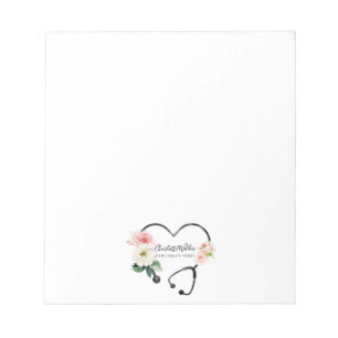 Home Health Nurse Caregiver Floral Stethoscope  Notepad