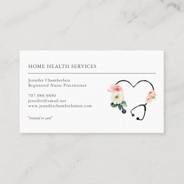 Home Health Nurse Floral Stethoscope Business Card (Front)