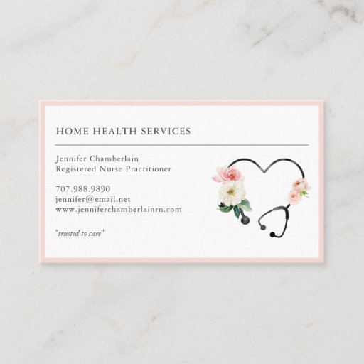 Customizable Home Health Nurse Floral Stethoscope Business Card