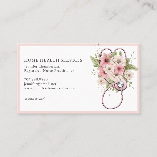 Home Health Nurse Floral Stethoscope Business Card (Front)