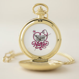 Home Health Nurse Pink Stethoscope Shirt Design_1 Pocket Watch