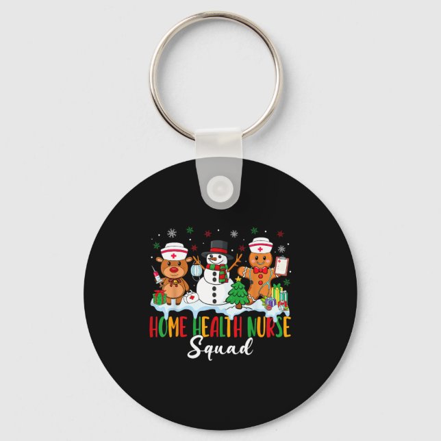 Home Health Nurse Squad Reindeer Gingerbread Chris Keychain (Front)