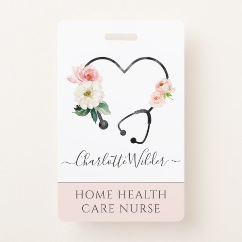 Home Healthcare Nurse Floral Stethoscope Badge