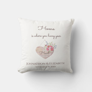 Home Heart Floral Wedding Couple Throw Pillow