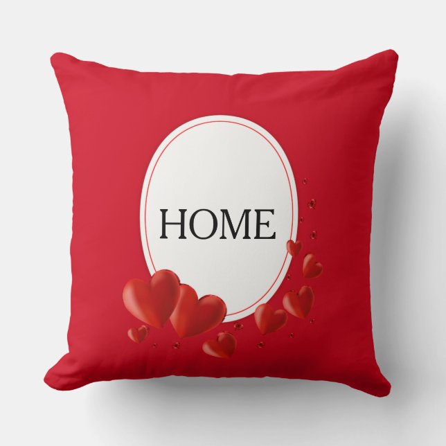 Home Hearts on Red & White Throw Pillow (Front)