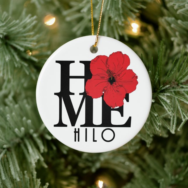 HOME Hilo Hawaii Red Hibiscus Ceramic Ornament (Tree)