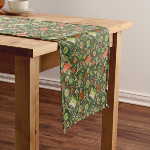 Home Hobby Sew Craft Collage Pattern Green Orange Short Table Runner