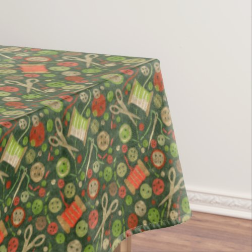 Home Hobby Sew Craft Collage Pattern Green Orange Tablecloth