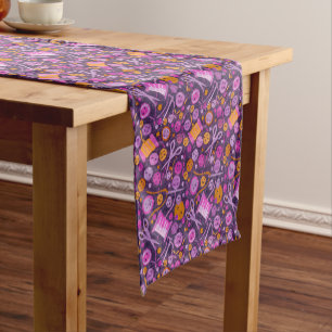 Home Hobby Sew Craft Collage Pattern Purple Orange Short Table Runner