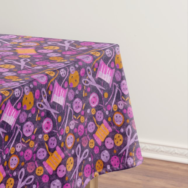 Home Hobby Sew Craft Collage Pattern Purple Orange Tablecloth (In Situ)