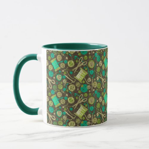 Home Hobby Sew Crafter Collage Pattern Green Mint Mug