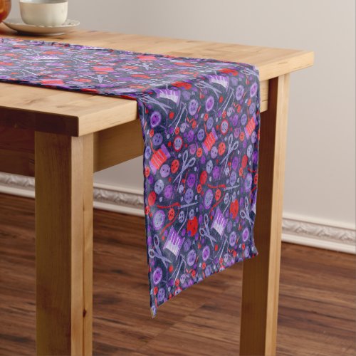 Home Hobby Sewing Craft Collage Pattern Blue Red Short Table Runner