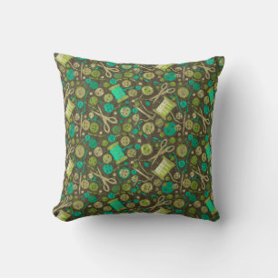 Home Hobby Sewing Craft Collage Pattern Green Mint Throw Pillow