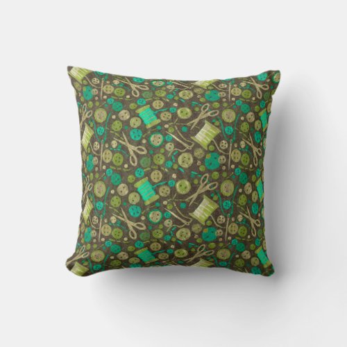 Home Hobby Sewing Craft Collage Pattern Green Mint Throw Pillow
