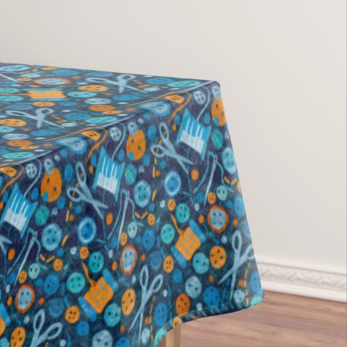 Home Hobby Sewing Craft Paper Collage Pattern Blue Tablecloth